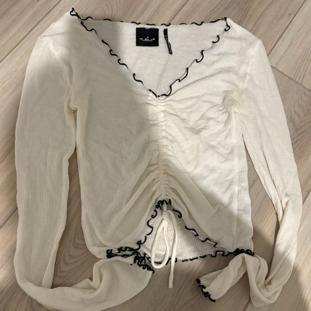 Out From Under | Urban Outfitters | White Long Sleeve Ruched Crop Top - Small